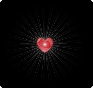 Heart giving love with with rays of light on a black background Stock Illustration
