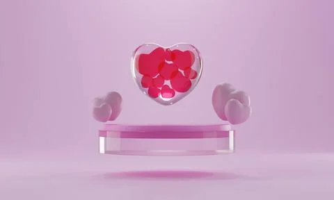 Heart glass shape 3d rendering empty space cylinder pink podium valentine's d Stock Illustration