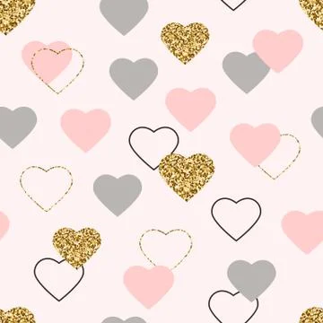 Heart glitter seamless pattern. Valentines Day background with glittering gol Stock Illustration