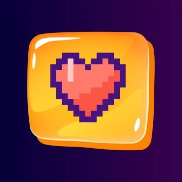 Heart glossy ui button with pixelated color icon Stock Illustration