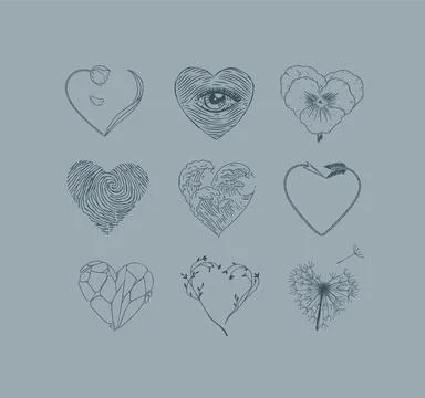 Heart graphics set grey Stock Illustration
