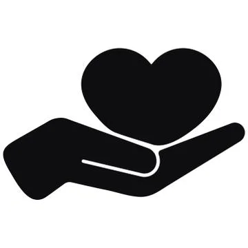 Heart in hand black vector icon isolated on white background. Stock Illustration