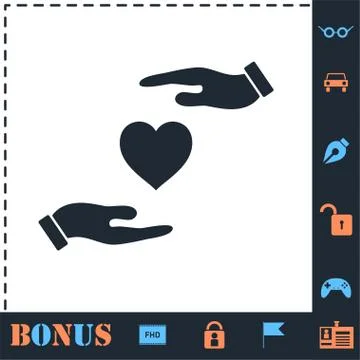 Heart in hand icon flat Stock Illustration