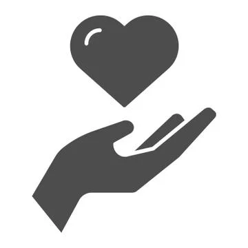 Heart in hand solid icon. Love in arm vector illustration isolated on white Stock Illustration