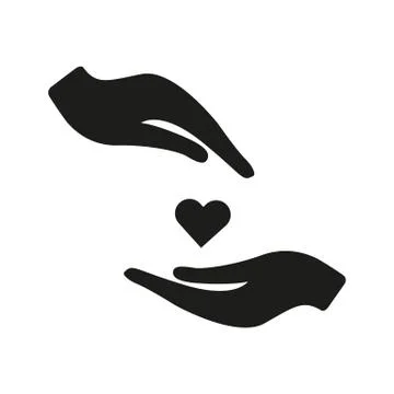 Heart in hand vector icon. Black illustration isolated on white background fo Stock Illustration