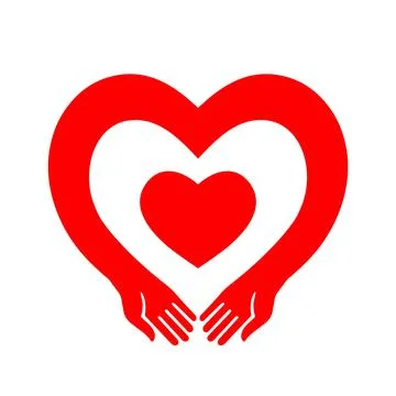 Heart in hand vector icon logo. Red heart in hands. Love, health symbol vector Stock Illustration