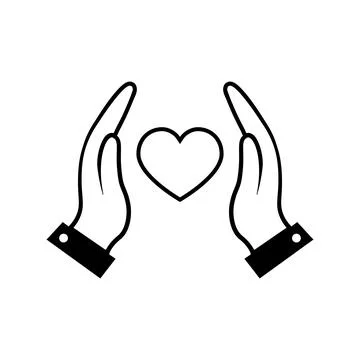 Heart in hands symbol. Care linear icon. Stock Illustration