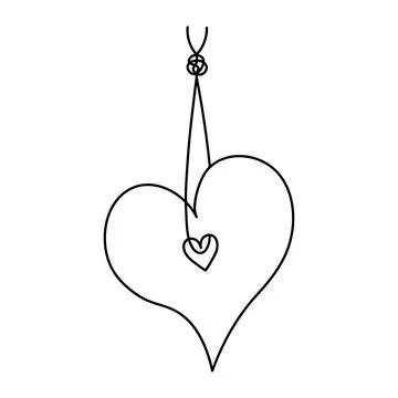 The heart hangs on a thread with a knot. Sketch. Illustrazione stock