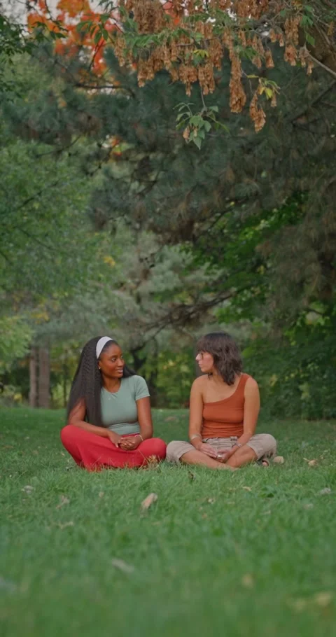 Heart To Heart Conversation Between Interracial Female Friends In Forest 스톡 동영상 331021716
