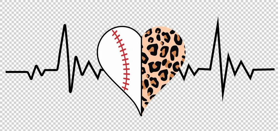 Heart Heartbeat Line With Leopard Pattern black plain spots Stock Illustration