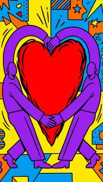 Heart Held by Two Figures Stock Illustration