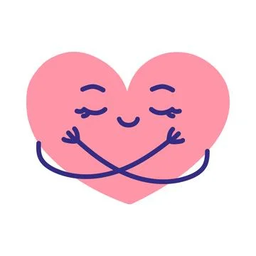 Heart hugging itself. Self care, love yourself concept vector illustration. 스톡 일러스트