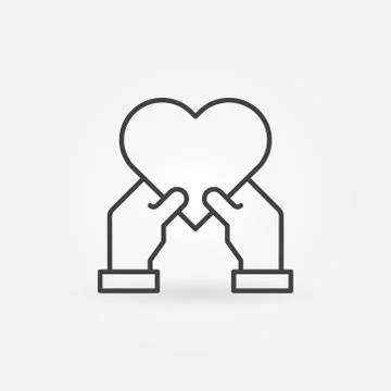 Heart in human hands vector icon in thin line style Stock Illustration