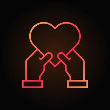 Heart in human hands vector red line icon or sign Stock Illustration
