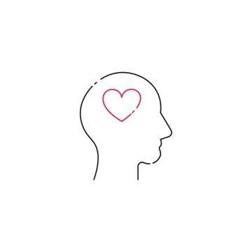Heart in a human head linear icon editable stroke. The psychology of the way of Stock Illustration
