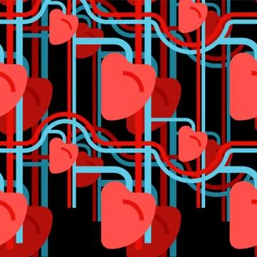 Heart human pattern seamless. Vessels and capillaries. Organ of man backgroun Stock Illustration