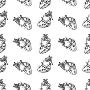 Heart human sketch seamless pattern background. Vector 스톡 일러스트