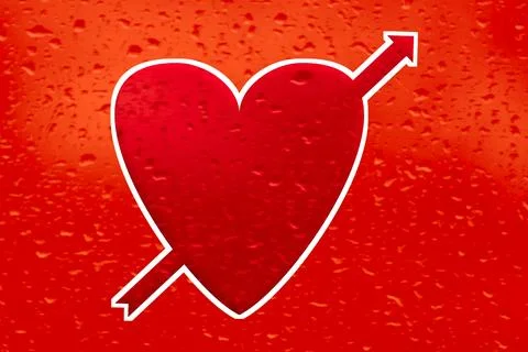 Heart icon with arrow on red background Illustrazione stock