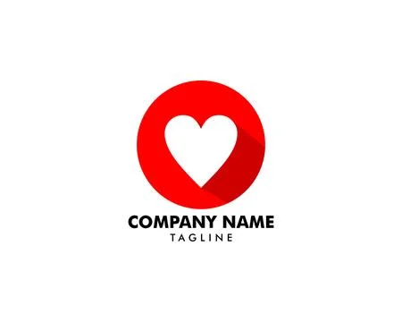 Heart icon circle logo with long shadow Stock Illustration