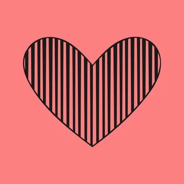Heart icon, decorative isolated element. A shape with stripes, balck grey color Stock Illustration