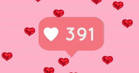 Heart icon with increasing numbers in speech bubble against multiple red hearts Stock Footage 141235740