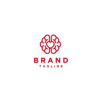 Heart Icon inside Brain Symbol Logo Design Stock Illustration