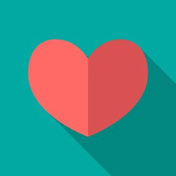 Heart icon with long shadow. Flat design style. Illustrazione stock