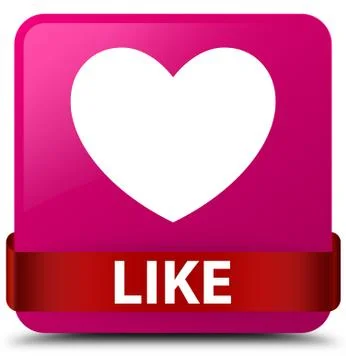 Like (heart icon) pink square button red ribbon in middle Stock Illustration