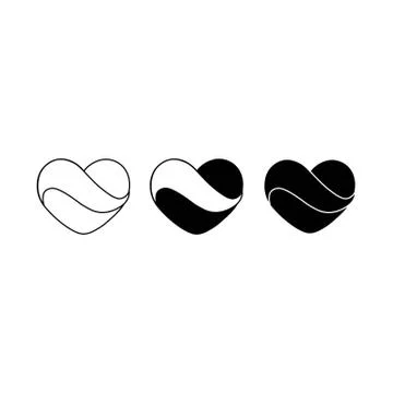 Heart icon set flat logo in white black on isolated white background. EPS 10  Stock Illustration