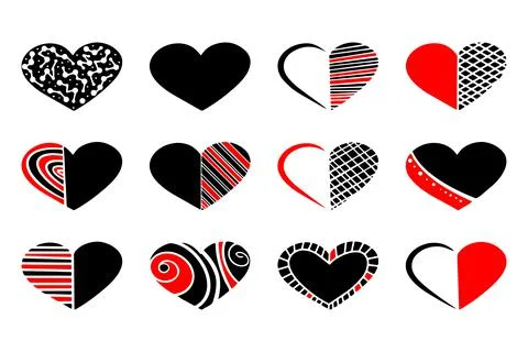 Heart icon set. Isolated on white background. Stock Illustration