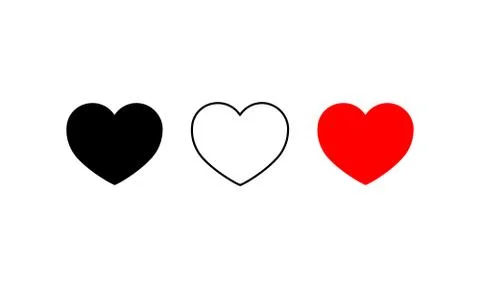 Heart icon set. Live video stream, chat, love in white black on isolated whit Stock Illustration