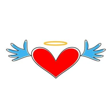 Heart icon vector. Heart with wings and halo isolated on white background. Heart Illustrazione stock