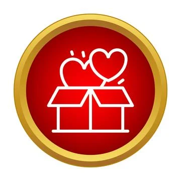 Heart icons emerging from gift box in red circle Stock Illustration