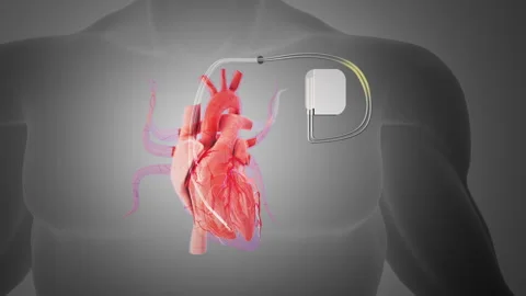Heart with implanted pacemaker system Stock Footage 247004091