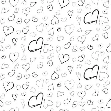 Heart ink imitation black seamless pattern Stock Illustration