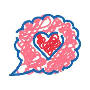 Heart inside speech bubble showing feelings communication Illustrazione stock