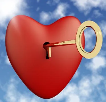Heart with key and sky background showing love romance and valentines Stock Illustration