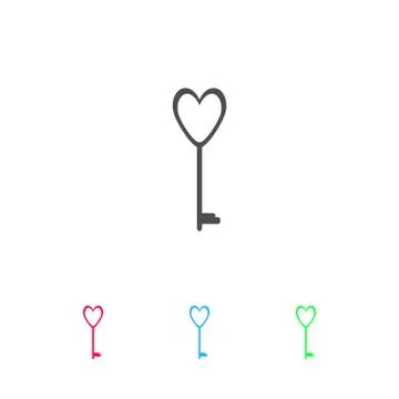 Heart key icon flat. Stock Illustration