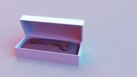 Heart key in open box with cushion and copy space Stock Illustration