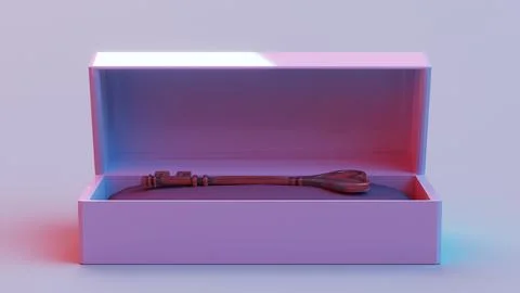 Heart key in open rectangular box on cushion Illustrazione stock