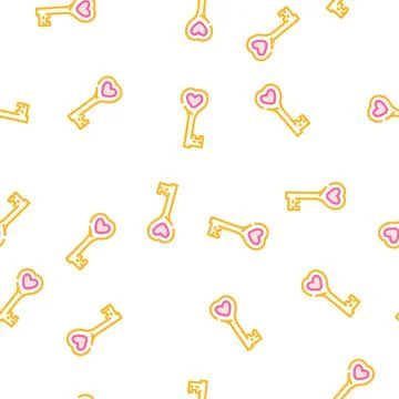 Heart key wedding key vector seamless pattern Stock Illustration