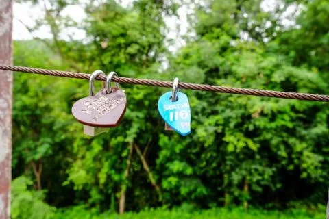 Heart keyring on sling Stock Photos