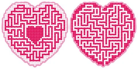 Heart labyrinths set Stock Illustration