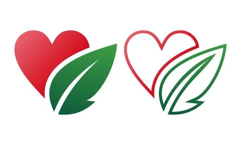 Heart Leaf Logo Set with Filled and Outline Nature Symbol Variations for Br.. Stock-Illustration