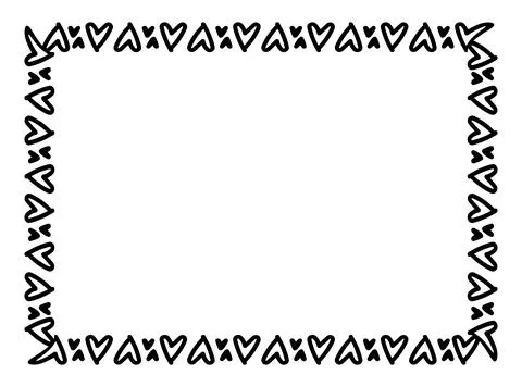 Heart line frame rectangle doodle art, heart border outline adorable, frame.. Stock Illustration