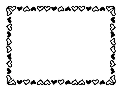 Heart line frame rectangle doodle art, heart border outline adorable, frame.. Stock Illustration