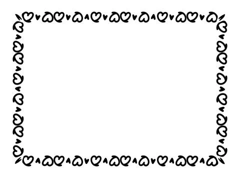 Heart line frame rectangle doodle art, heart border outline adorable, frame.. Stock Illustration