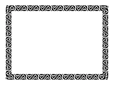 Heart line frame rectangle doodle art, heart border outline adorable, frame.. Stock Illustration