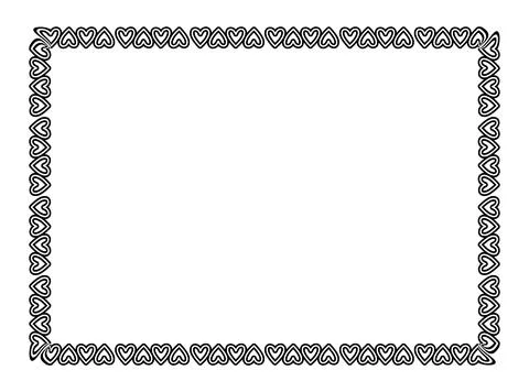 Heart line frame rectangle doodle art, heart border outline adorable, frame.. Illustration