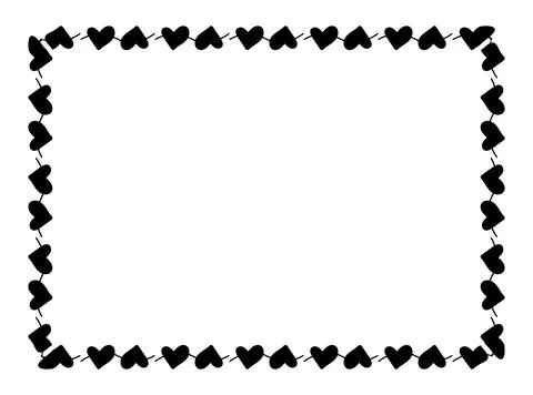 Heart line frame rectangle doodle art, heart border outline adorable, frame.. Stock Illustration